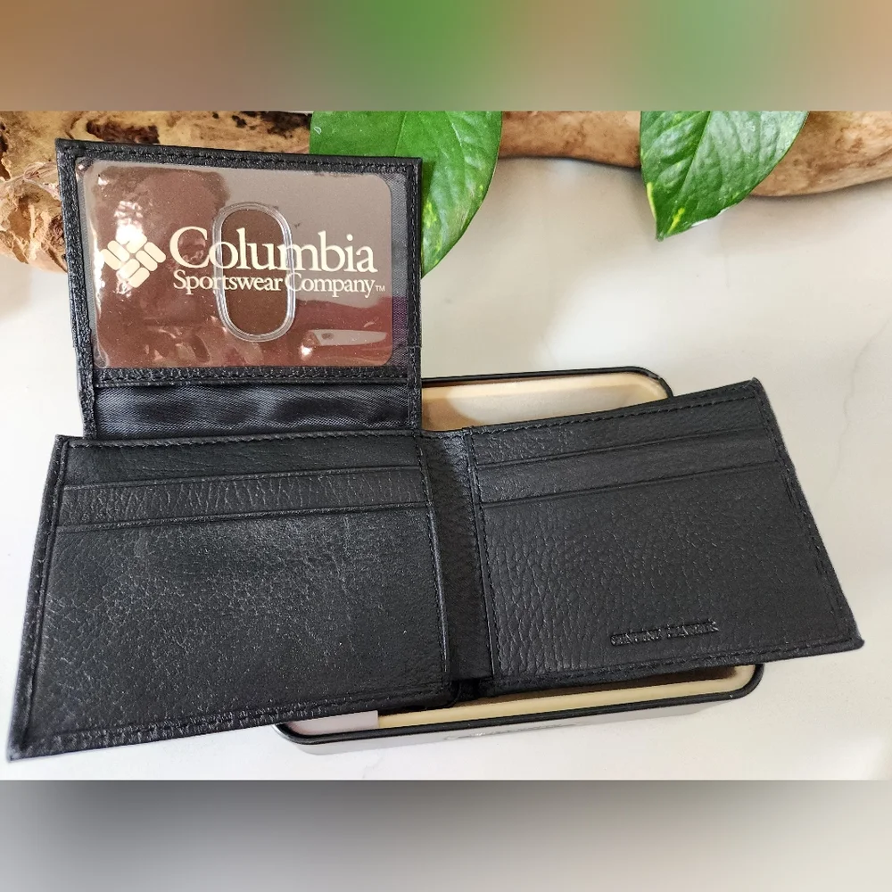 NEW ~ Columbia Tri-Fold Men's Wallet w/ Metal Case Black